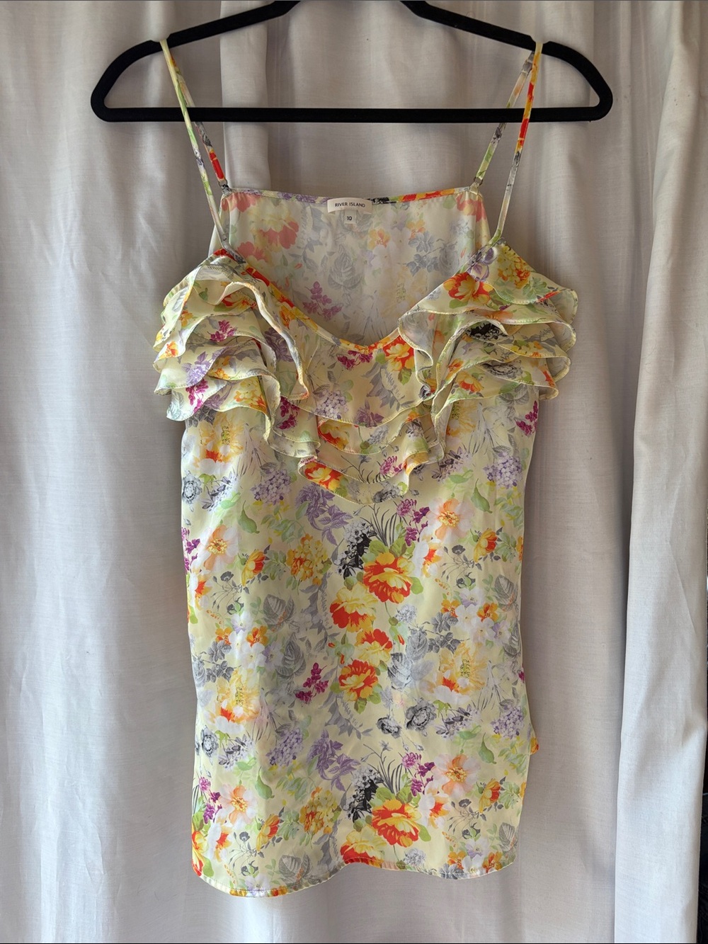 Floral Ruffle Cami Tank Top in Light Yellow